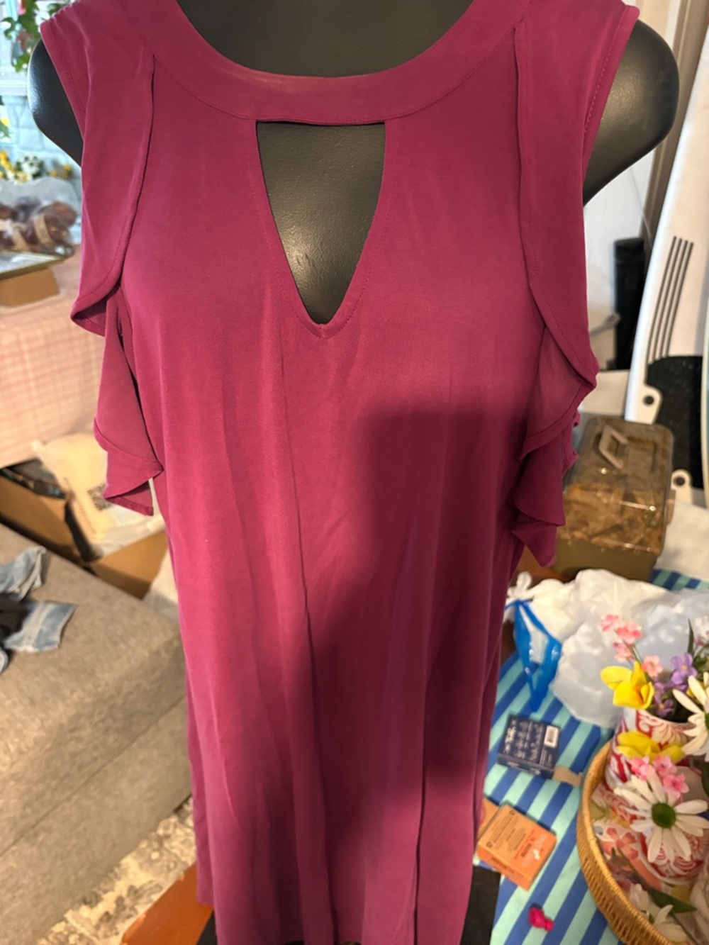 Candie's Raspberry Pink Ruffle Sleeve Midi Dress - Picture 5 of 5